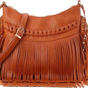 Vintage Fringe hobo bags for Women PU Leather Tassel Crossbody Shoulder Bag West